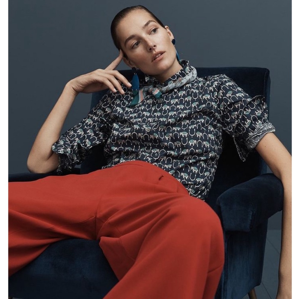 J. Crew Elephant Print Perfect Shirt